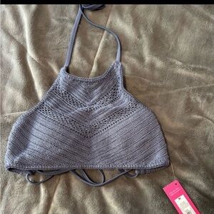 Women's Crochet Halter Bikini Top - Gray